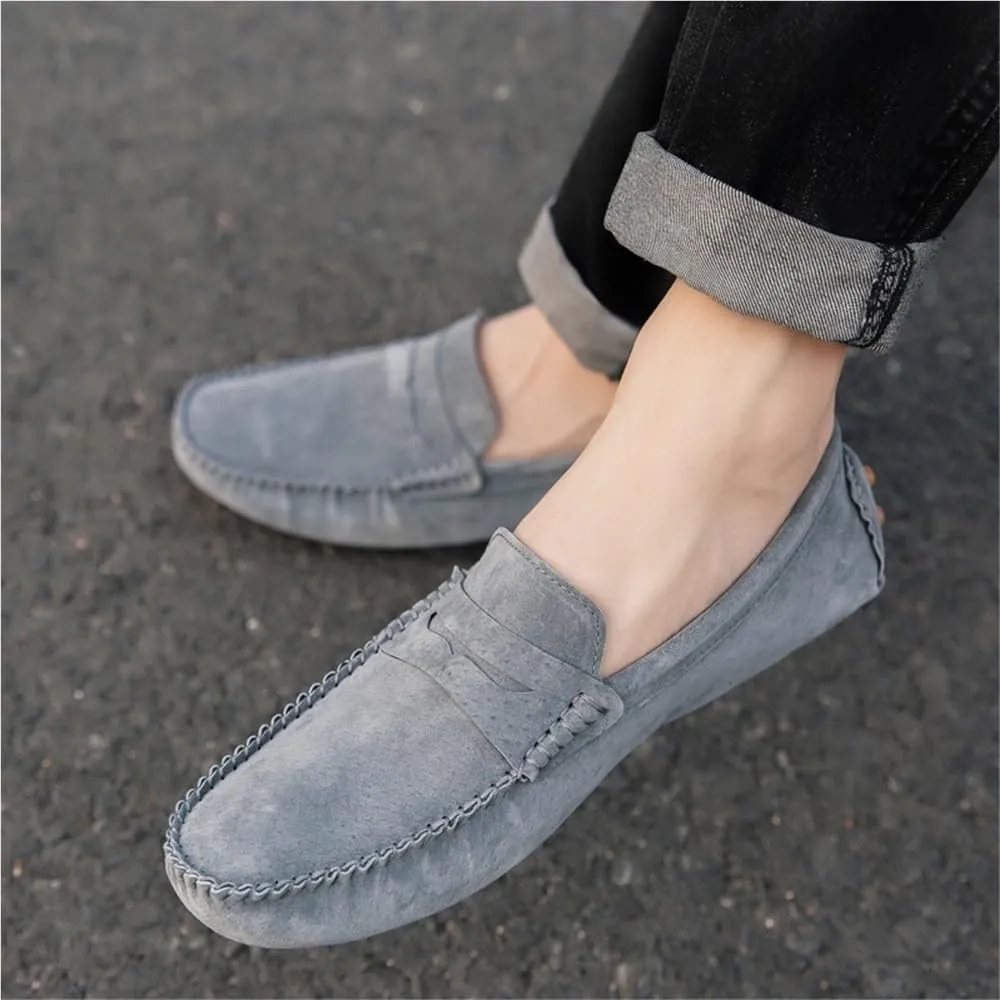 Round Toe PU Leather Loafers for Men Driving Loafers Flat Heel Comfortable Slip Resistant Casual Outdoor Slip-ons
