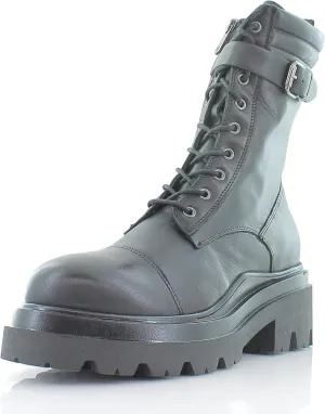 Sam Edelman Azka Black Leather Chunky Lug Sole Lace Up Ankle Combat Boots (Black Leather Lace, 10)