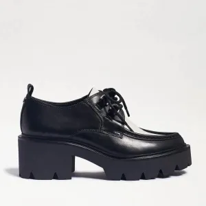 Sam Edelman Monna Black/White Leather Chunky Heel Lace Up Almond Toe Loafers (Black/White Leather, 6.5)