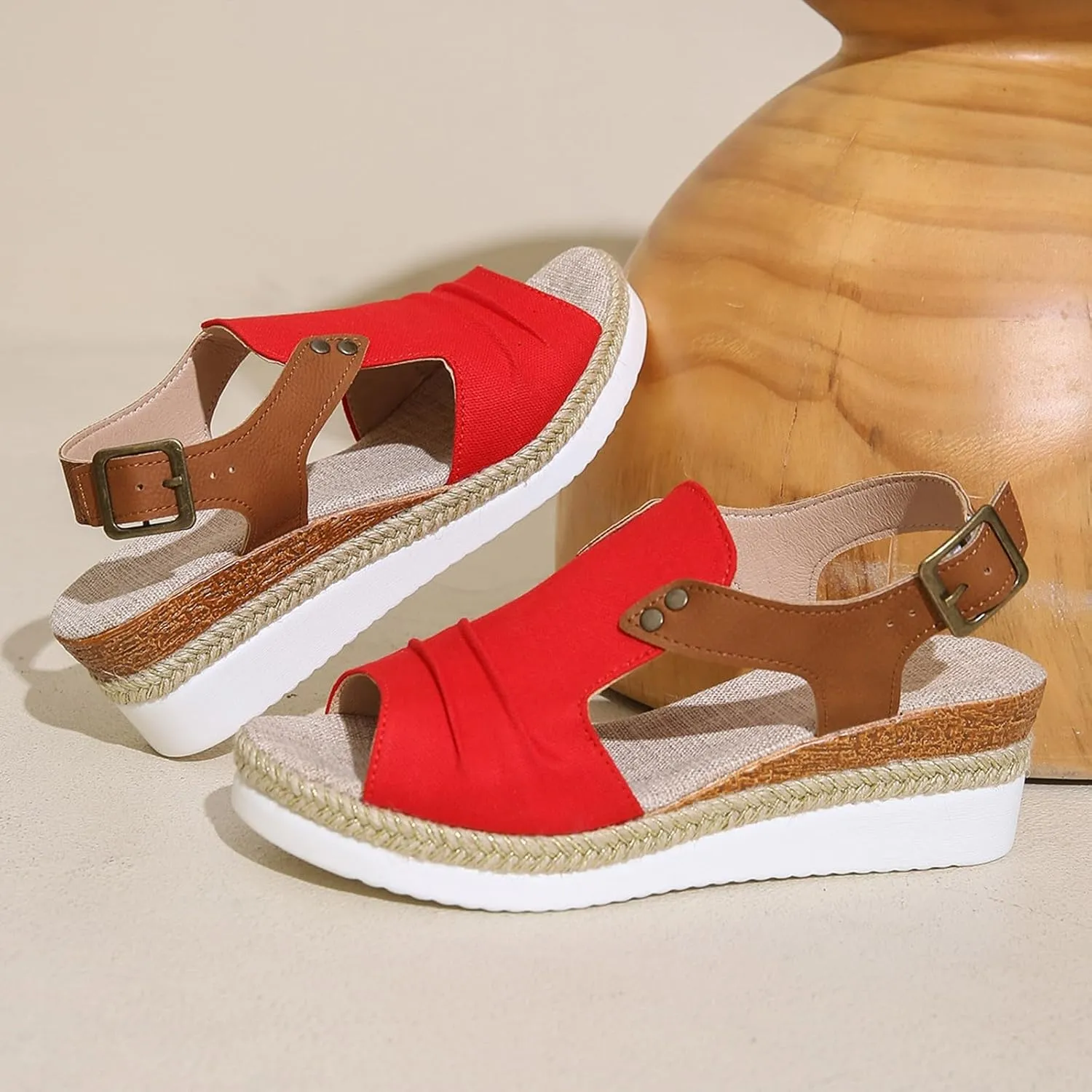 Sandals for Women 2024 Espadrilles Comfort Ladies Fish Mouth Breathable Bohemian Beach Buckle Women's Platform Sandals