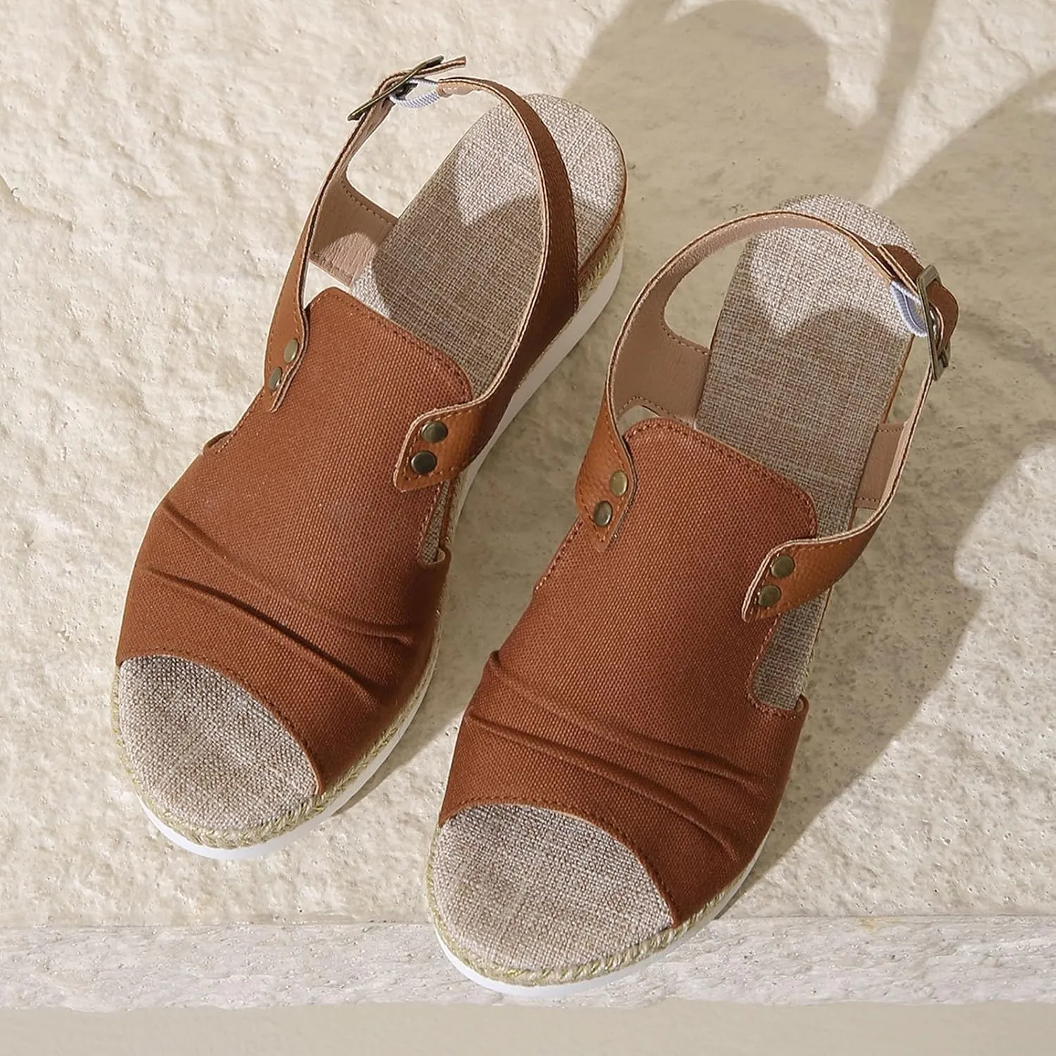 Sandals for Women 2024 Espadrilles Comfort Ladies Fish Mouth Breathable Bohemian Beach Buckle Women's Platform Sandals