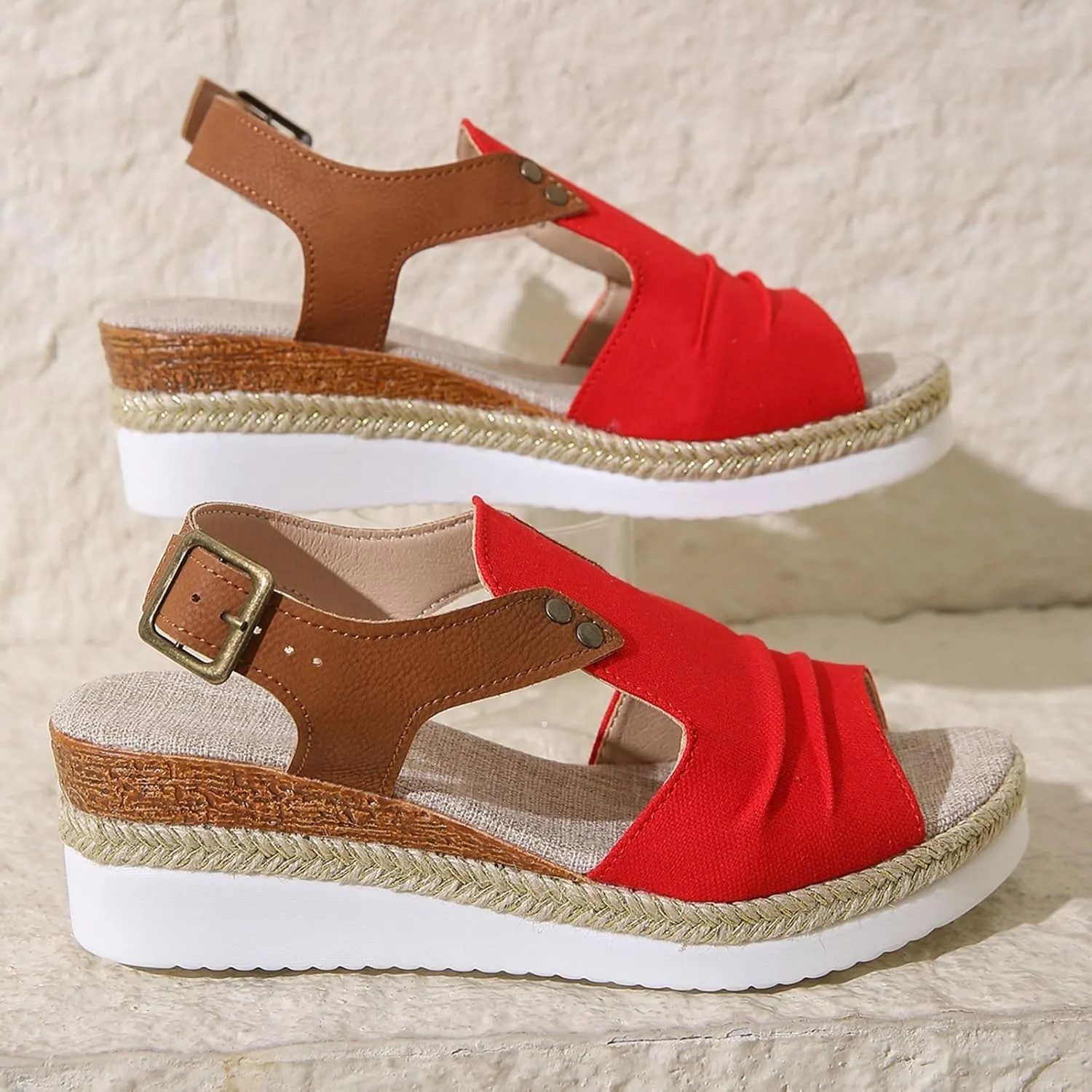 Sandals for Women 2024 Espadrilles Comfort Ladies Fish Mouth Breathable Bohemian Beach Buckle Women's Platform Sandals