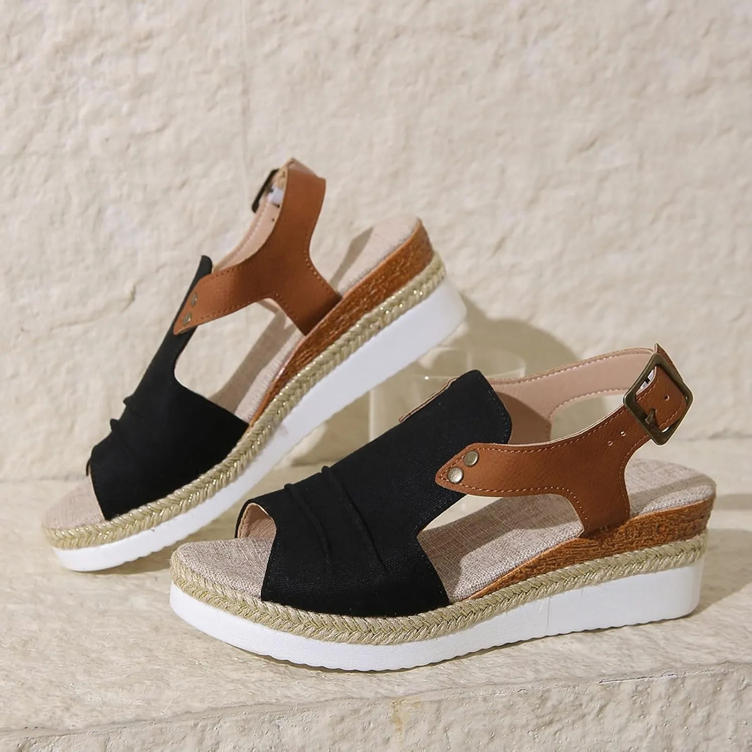 Sandals for Women 2024 Espadrilles Comfort Ladies Fish Mouth Breathable Bohemian Beach Buckle Women's Platform Sandals