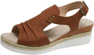 Sandals for Women 2024 Espadrilles Comfort Ladies Fish Mouth Breathable Bohemian Beach Buckle Women's Platform Sandals