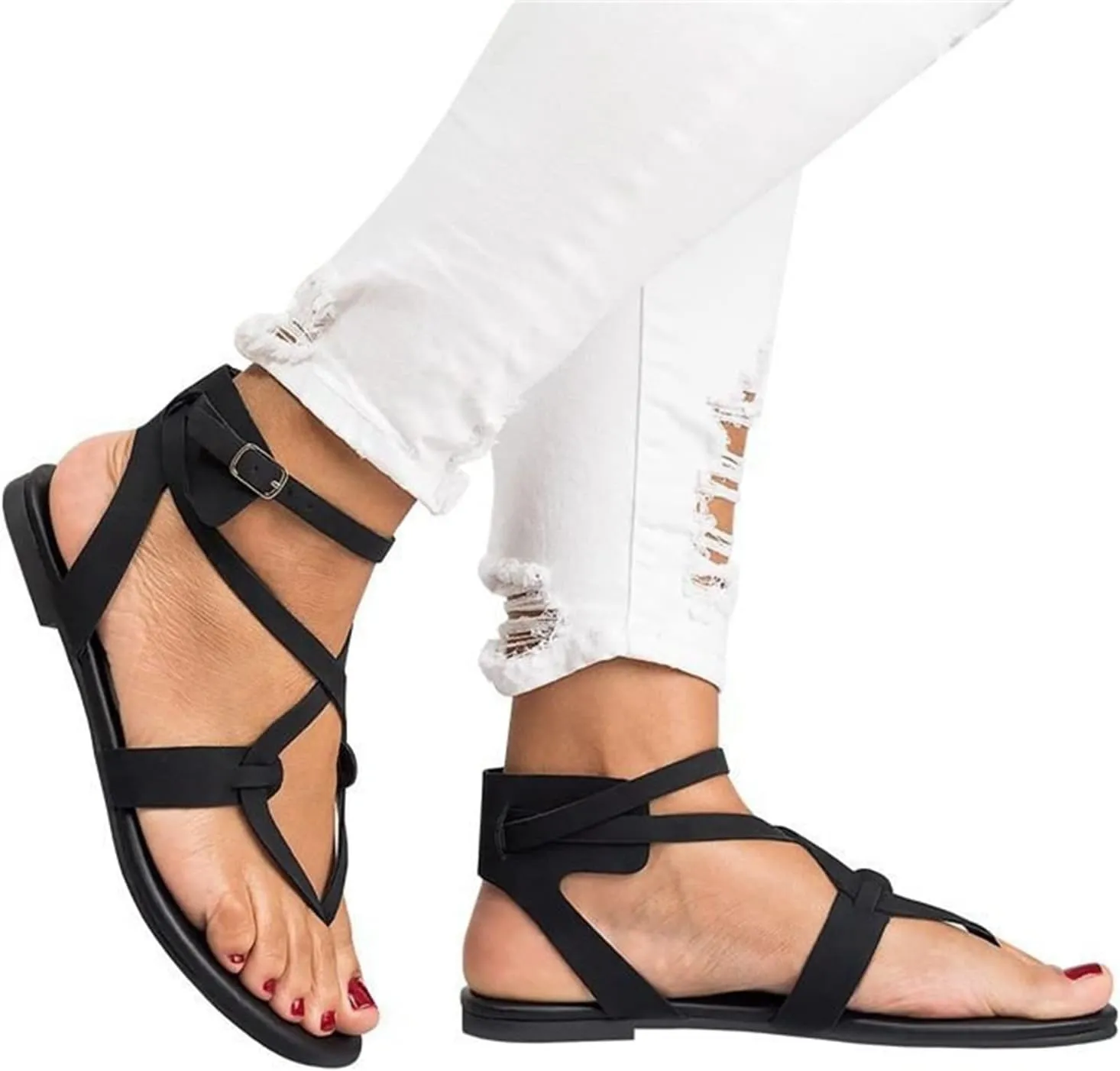Sandals For Women Dressy Summer, Womens T-Strap Flat Sandals Strappy Sandals Comfort Open Toe Gladiator Thong Flip Flops