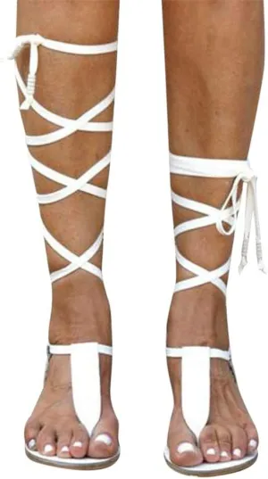Sandals for Women Platform,Womens Knee High Caged Gladiator Strappy Flat Sandals