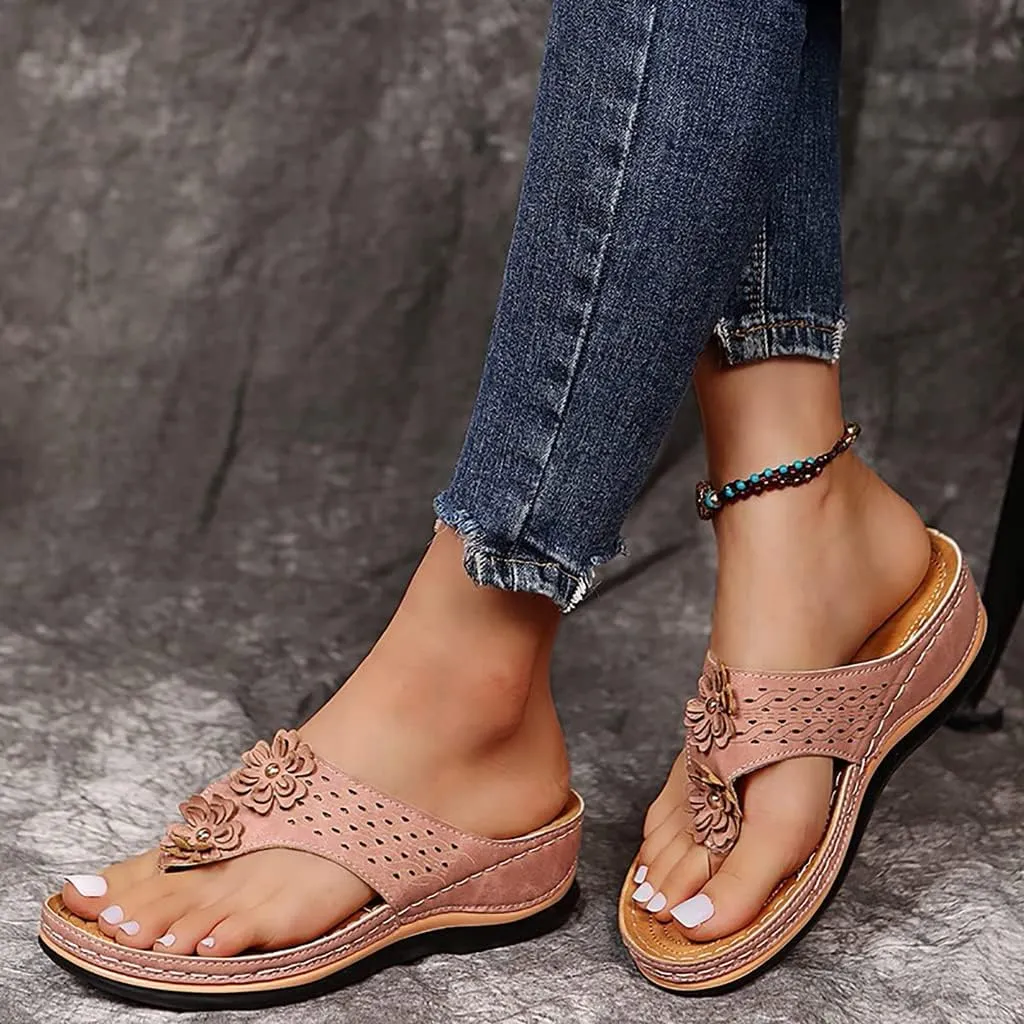 Sandals for Women Premium Walking Slippers with Arch Support Anti-Slip Breathable Sandal Vintage Flip Flop Shoes