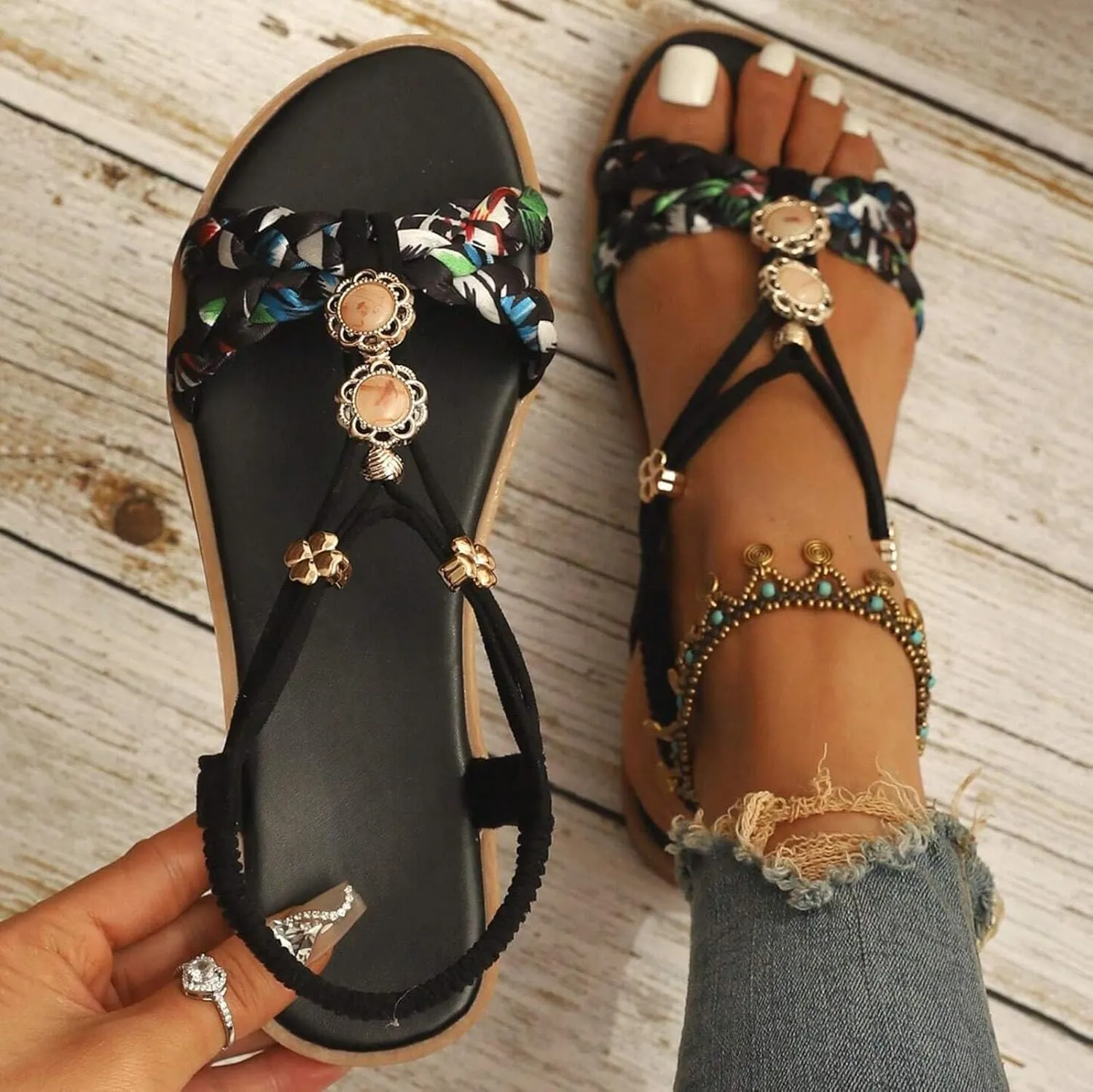 Sandals for Women Womens Comfort Elastic Strap Flat Sandals Arch Support Sandals Women's Cross Strappy Sandals