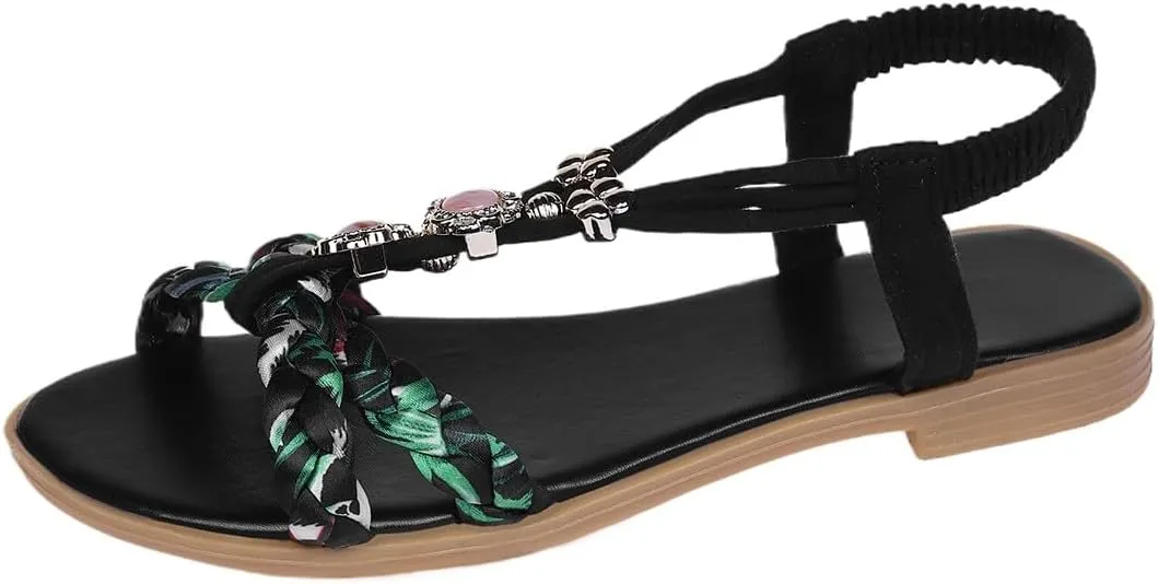 Sandals for Women Womens Comfort Elastic Strap Flat Sandals Arch Support Sandals Women's Cross Strappy Sandals