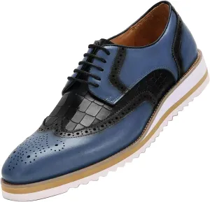 Santimon Mens Dress Shoes Genuine Leather Wingtip Brogue Oxfords – Elegant Business & Suit Footwear with Ultra-Comfort Cushioned Insole, Ideal for Weddings & Office