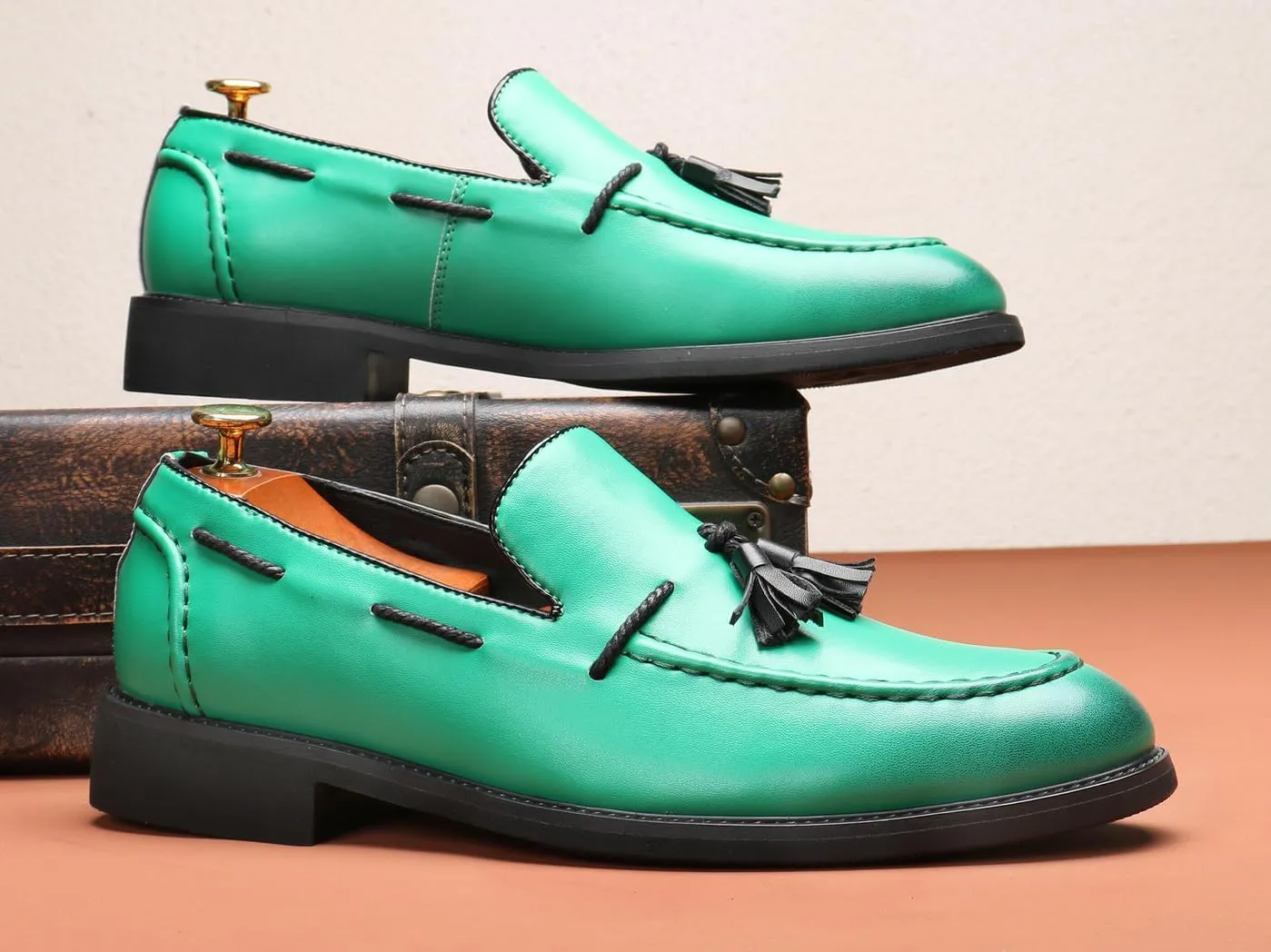 Santimon Mens Loafers Casual Dress Slip On Walking Shoes Wedding Prom Tassel Loafers Business Tuxedo Leather Moccasins for Men