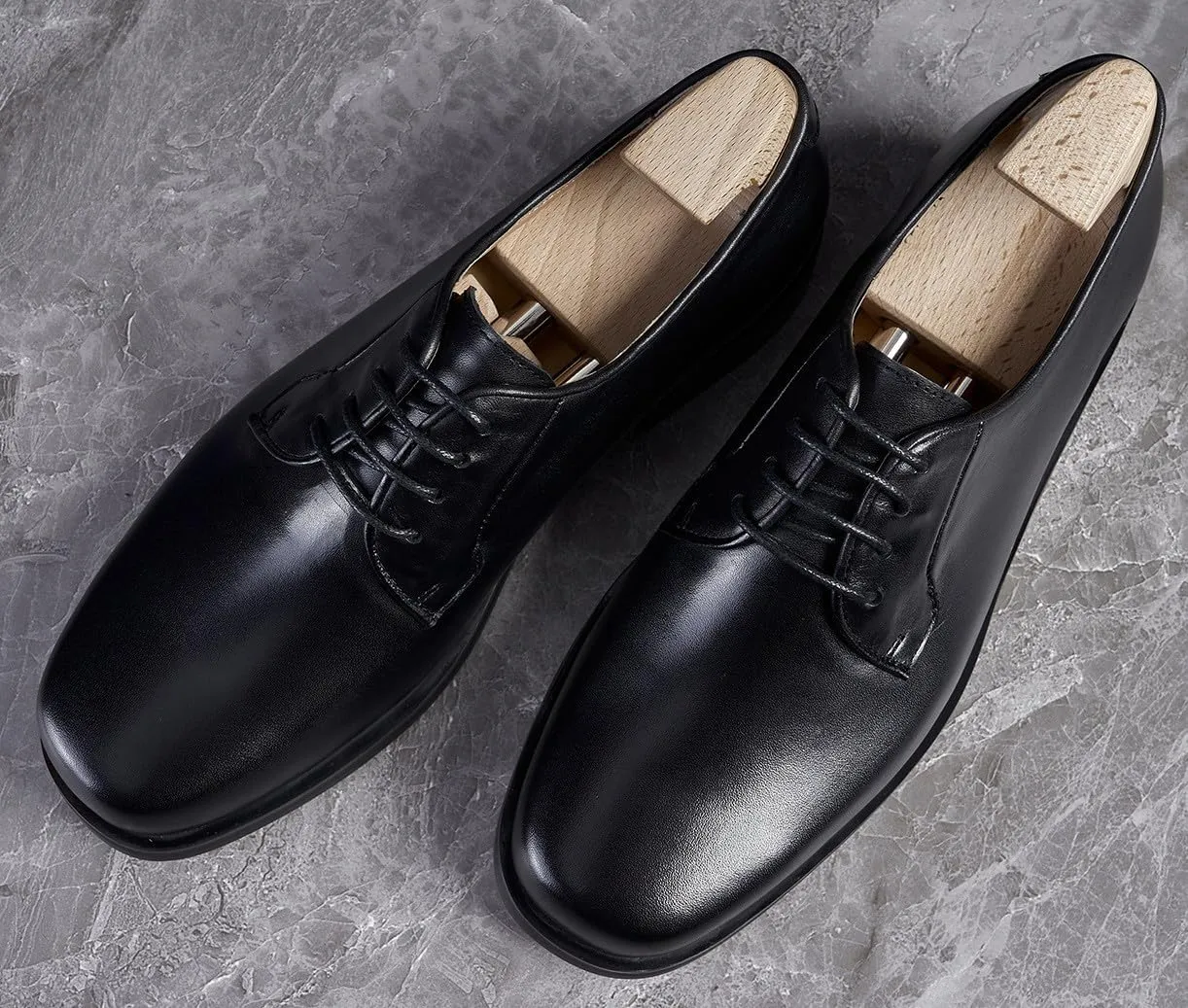 Santimon Men's Oxfords Black Formal Dress Leather Square Toe Dress Derby Shoes Business Casual Shoes for Men
