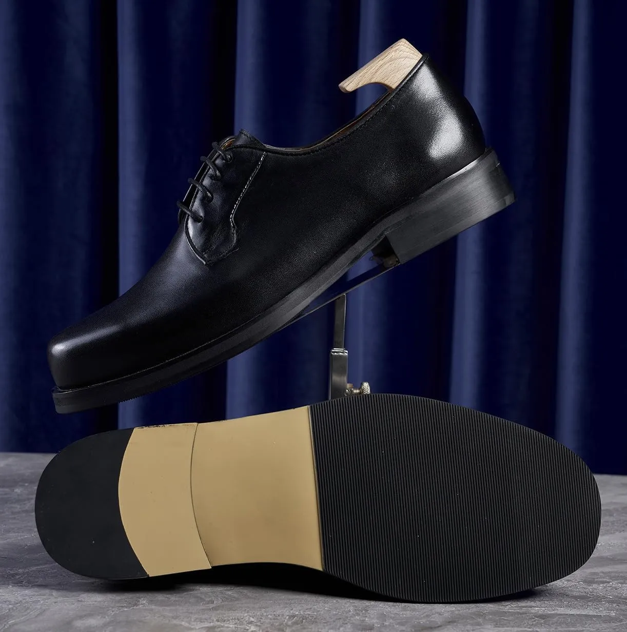 Santimon Men's Oxfords Black Formal Dress Leather Square Toe Dress Derby Shoes Business Casual Shoes for Men