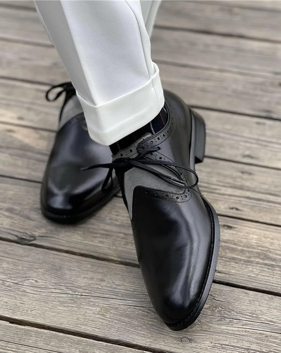 Santimon Men's Oxfords Black Formal Dress Leather Unique Dress Lace Up Derby Shoes Business Casual Shoes for Men
