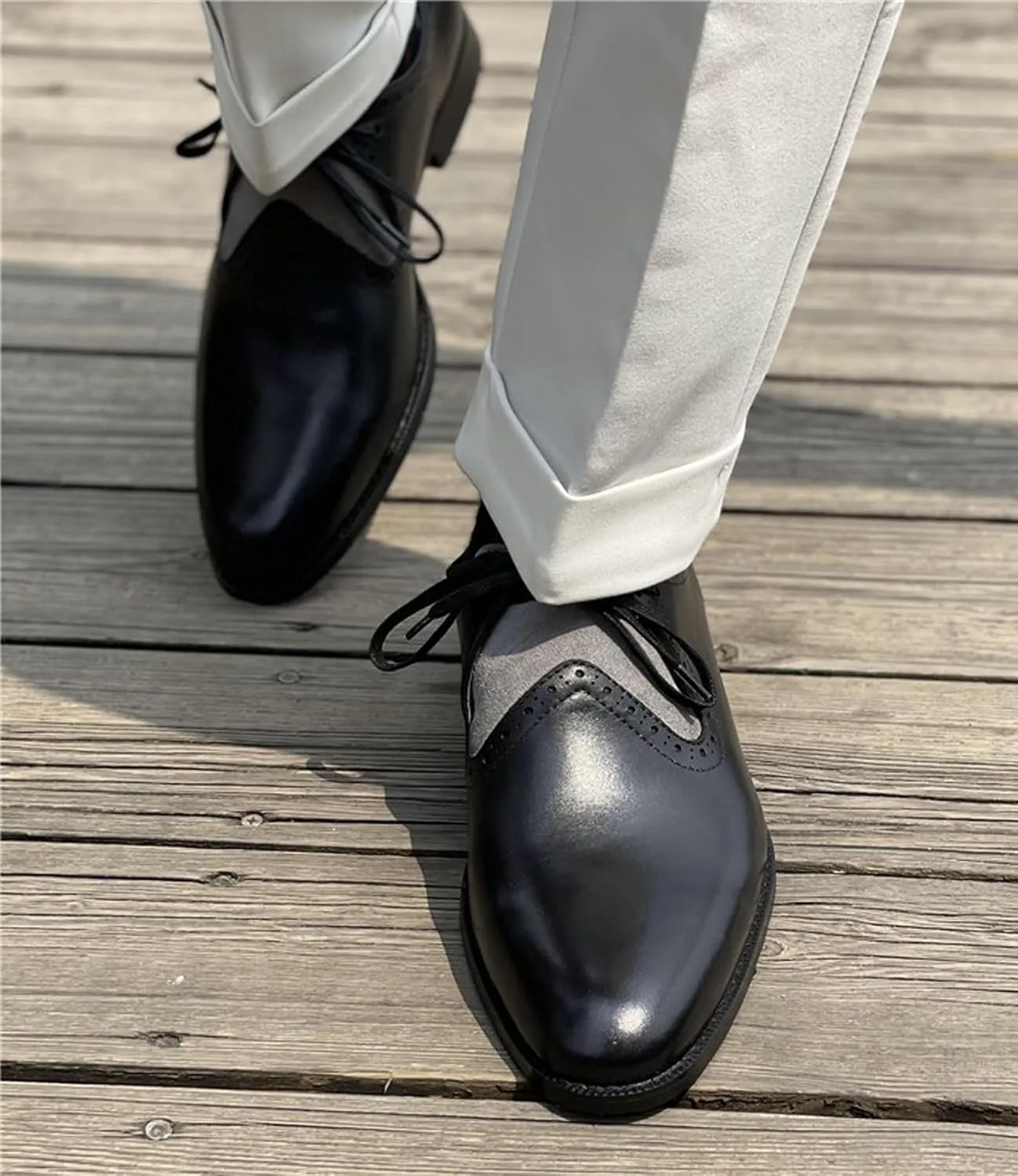 Santimon Men's Oxfords Black Formal Dress Leather Unique Dress Lace Up Derby Shoes Business Casual Shoes for Men