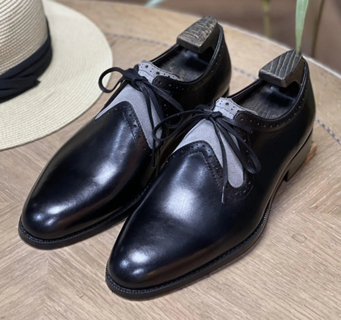 Santimon Men's Oxfords Black Formal Dress Leather Unique Dress Lace Up Derby Shoes Business Casual Shoes for Men