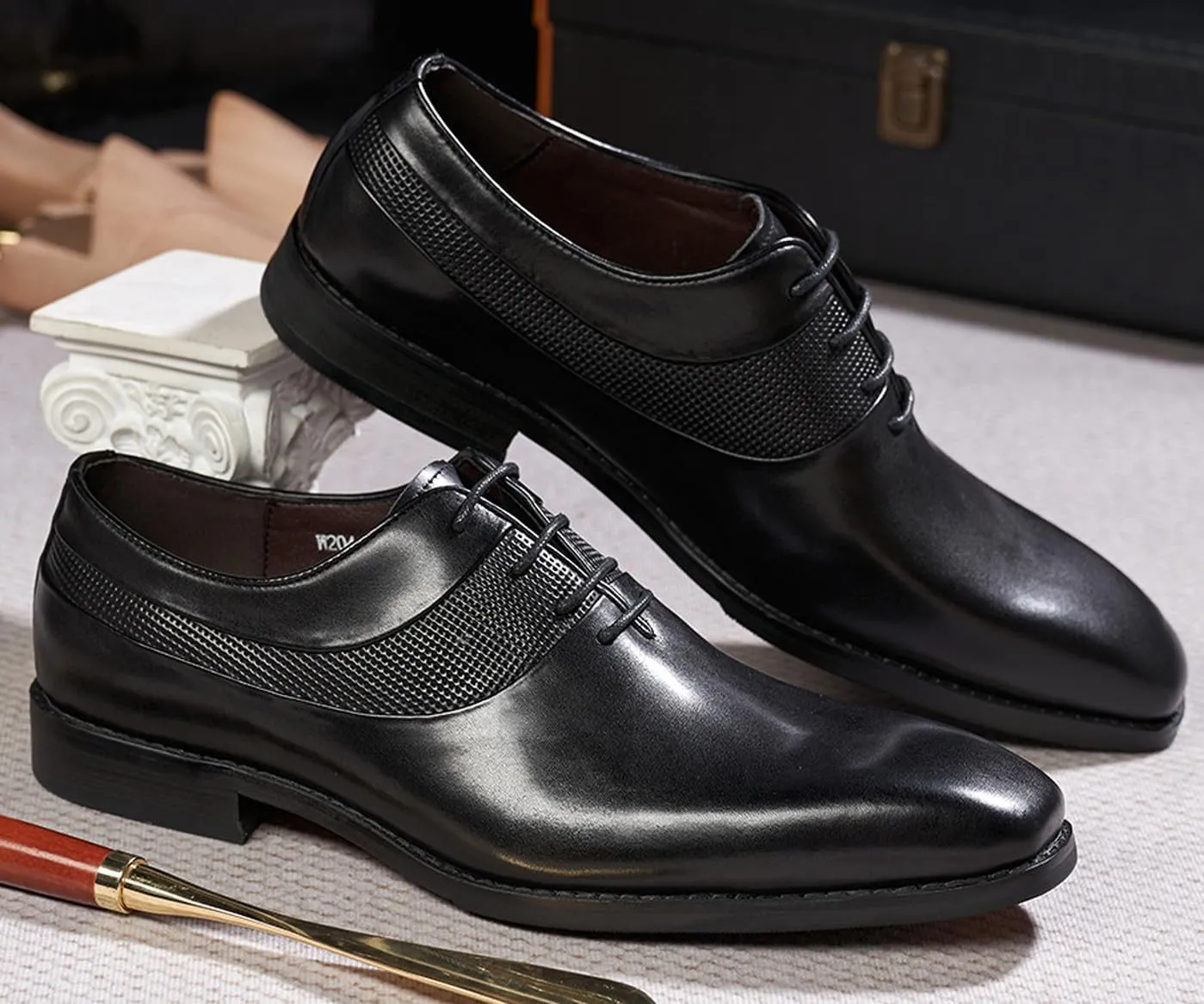 Santimon Men's Oxfords Formal Dress Genunie Leather Plain Toe Suit Shoes Men's Fashion Prom Wedding Business Causal Derby Comfortable Tuxedo Shoes for Men
