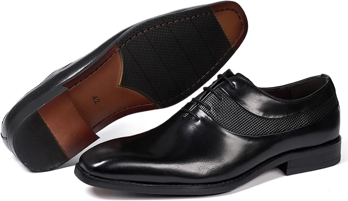 Santimon Men's Oxfords Formal Dress Genunie Leather Plain Toe Suit Shoes Men's Fashion Prom Wedding Business Causal Derby Comfortable Tuxedo Shoes for Men