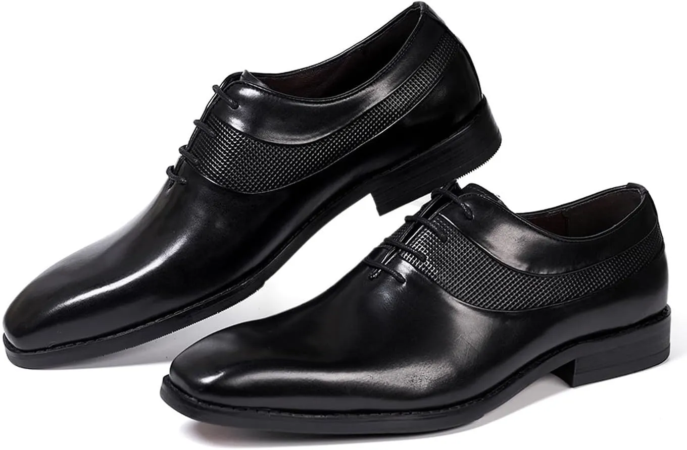 Santimon Men's Oxfords Formal Dress Genunie Leather Plain Toe Suit Shoes Men's Fashion Prom Wedding Business Causal Derby Comfortable Tuxedo Shoes for Men