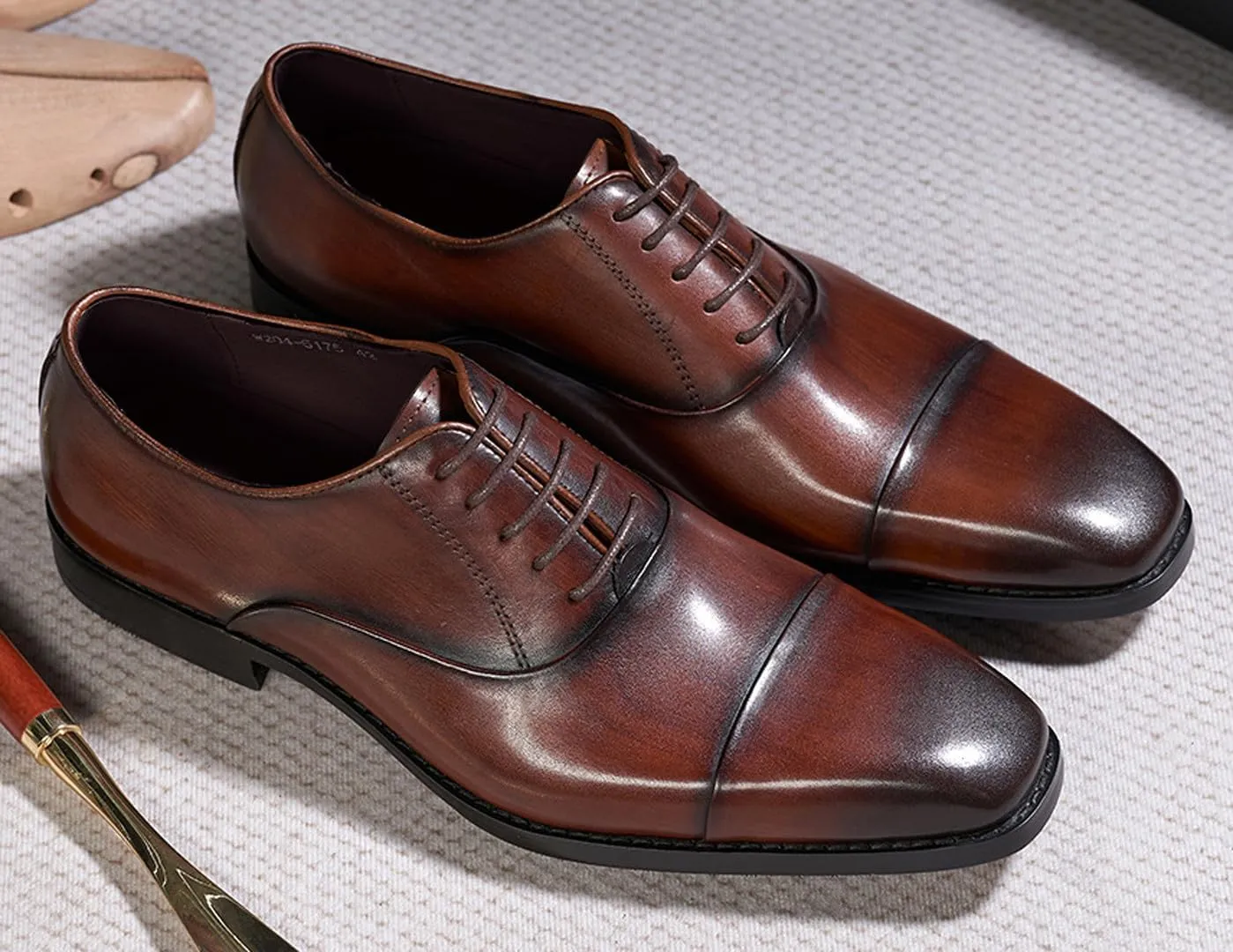 Santimon Mens Oxfords Formal Dress Suit Shoes Genunie Leather Cap Toe Modern Derby Men's Fashion Prom Wedding Business Causal Comfortable Tuxedo Shoes for Men