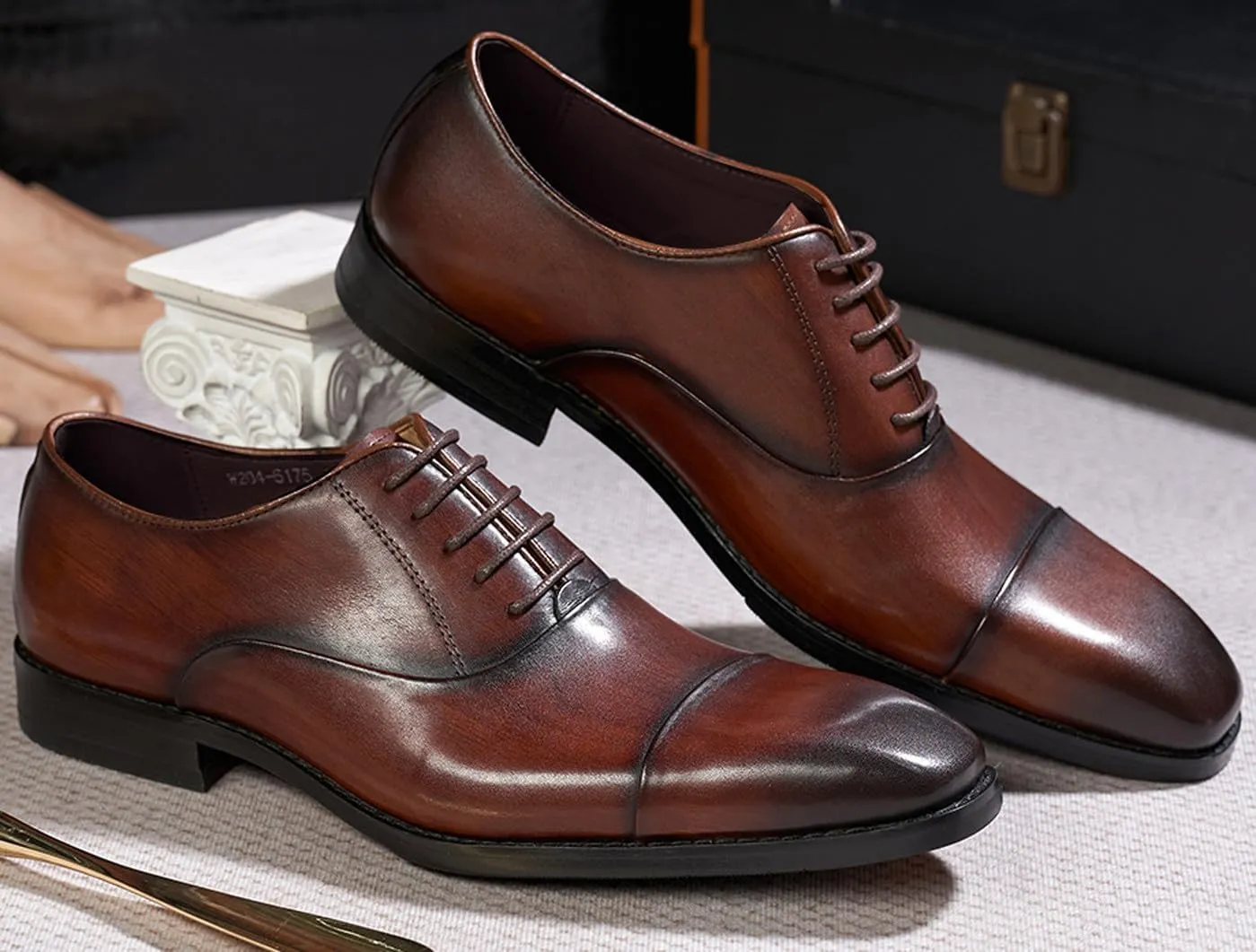 Santimon Mens Oxfords Formal Dress Suit Shoes Genunie Leather Cap Toe Modern Derby Men's Fashion Prom Wedding Business Causal Comfortable Tuxedo Shoes for Men