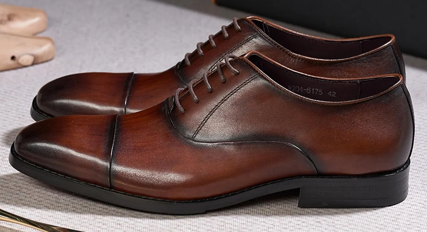 Santimon Mens Oxfords Formal Dress Suit Shoes Genunie Leather Cap Toe Modern Derby Men's Fashion Prom Wedding Business Causal Comfortable Tuxedo Shoes for Men