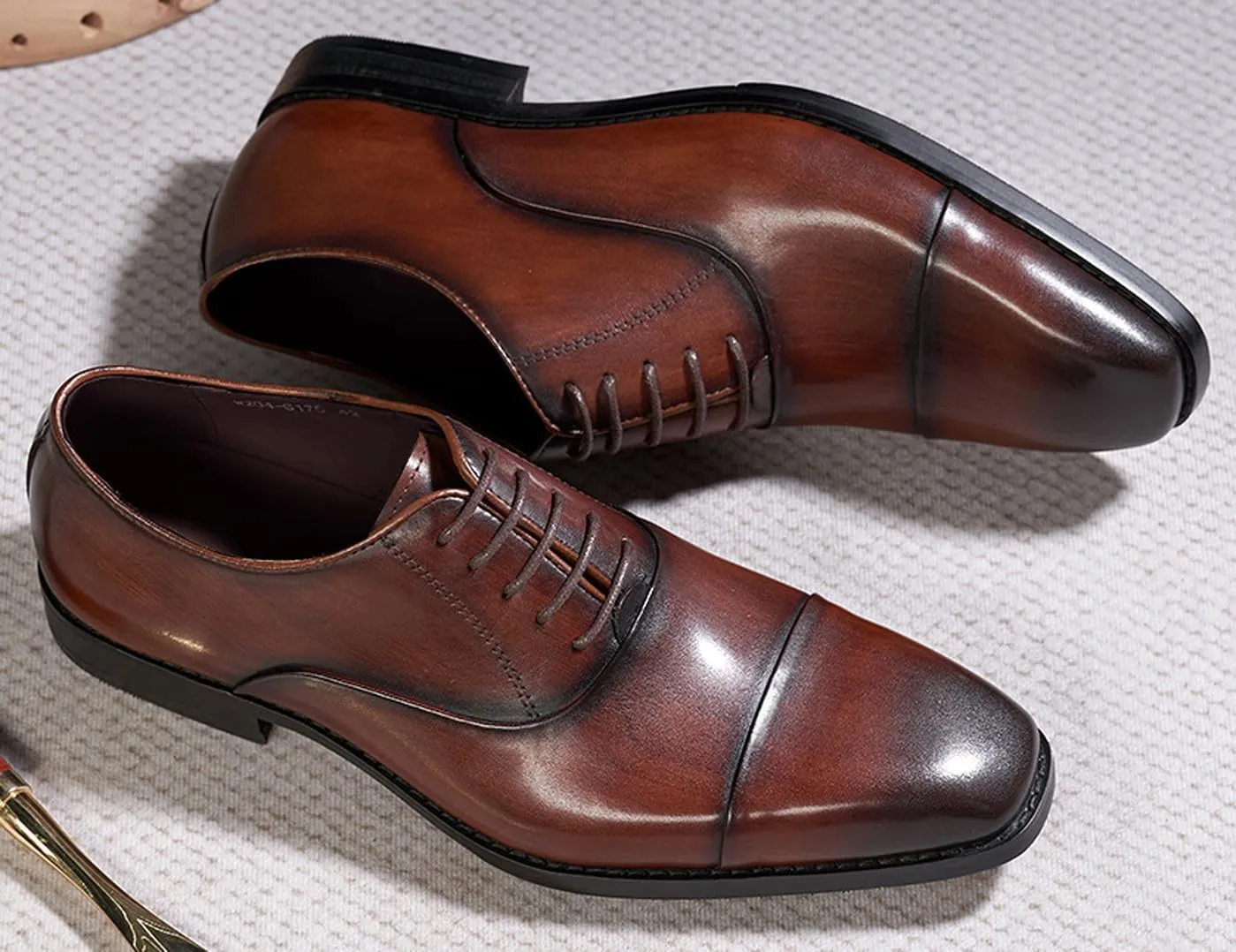 Santimon Mens Oxfords Formal Dress Suit Shoes Genunie Leather Cap Toe Modern Derby Men's Fashion Prom Wedding Business Causal Comfortable Tuxedo Shoes for Men