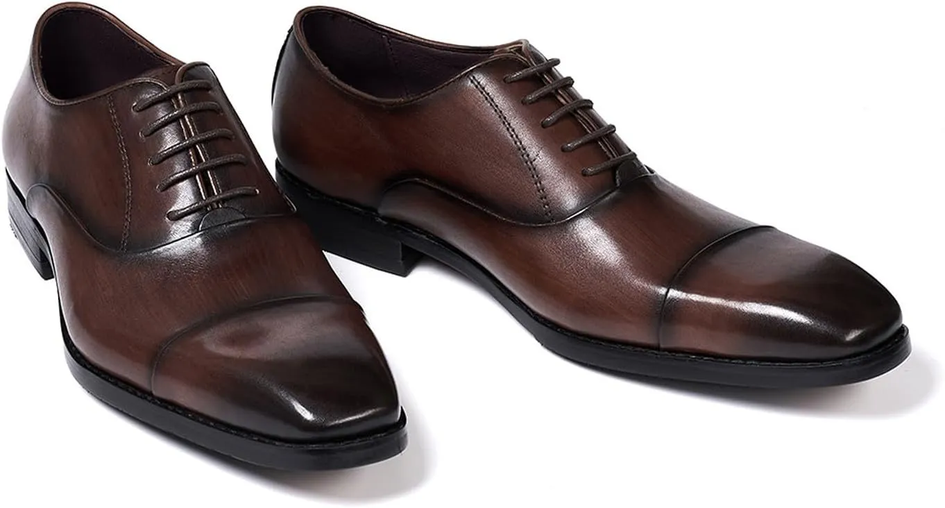 Santimon Mens Oxfords Formal Dress Suit Shoes Genunie Leather Cap Toe Modern Derby Men's Fashion Prom Wedding Business Causal Comfortable Tuxedo Shoes for Men