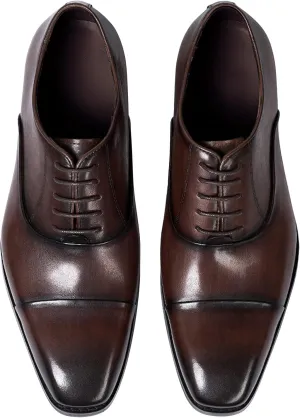Santimon Mens Oxfords Formal Dress Suit Shoes Genunie Leather Cap Toe Modern Derby Men's Fashion Prom Wedding Business Causal Comfortable Tuxedo Shoes for Men