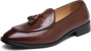 Santimon Mens Penny Loafers Casual Driving Prom Wedding Fringed Slip on Dress Shoes Moccasins Black Brown