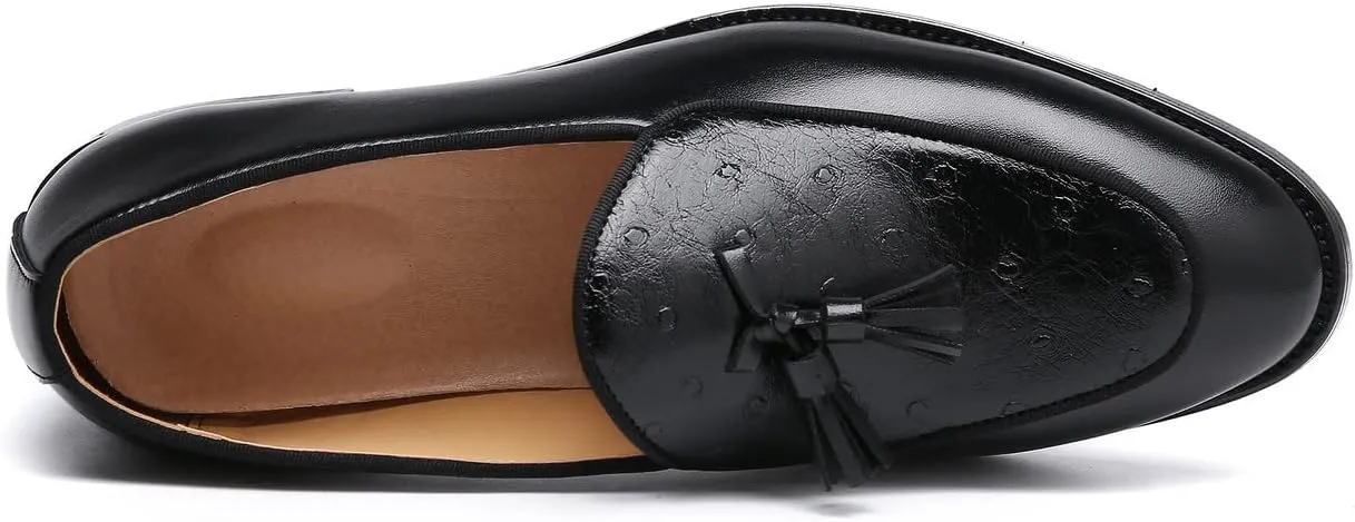 Santimon Mens Penny Loafers Casual Driving Prom Wedding Fringed Slip on Dress Shoes Moccasins Black Brown