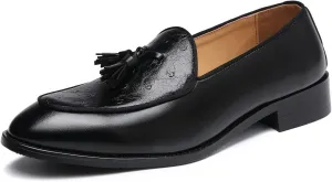Santimon Mens Penny Loafers Casual Driving Prom Wedding Fringed Slip on Dress Shoes Moccasins Black Brown