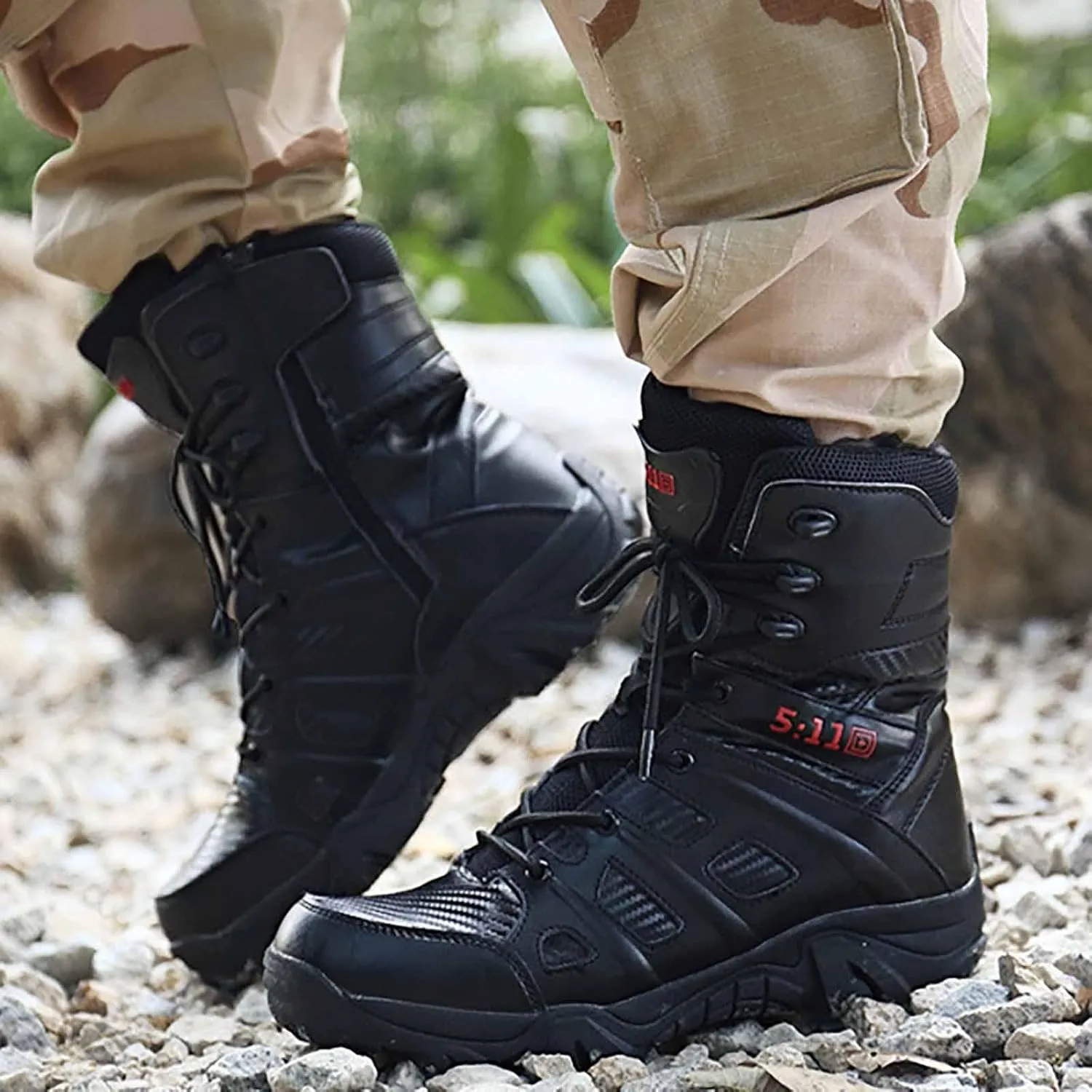 Side Zipper Desert Jungle Boots, Water Proof Tactical Military Mens Outdoor Boot with Sports Socks Durable Army Combat Boots Comfortable Work Boots