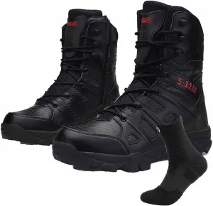 Side Zipper Desert Jungle Boots, Water Proof Tactical Military Mens Outdoor Boot with Sports Socks Durable Army Combat Boots Comfortable Work Boots