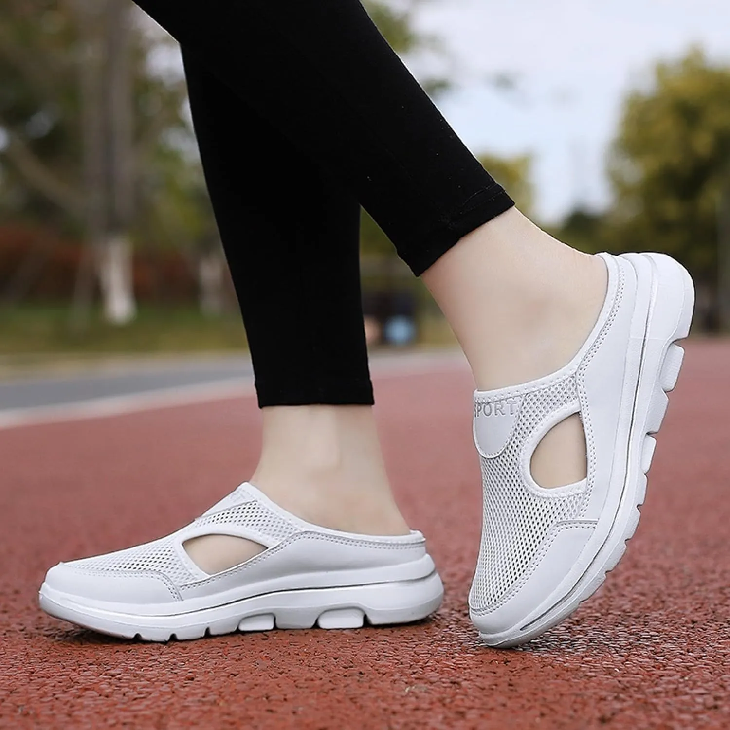 Sneakers for Women Breathable Mesh Walking Mules Shoes Lightweight Slip On Backless Comfort Wedge Platform Loafers