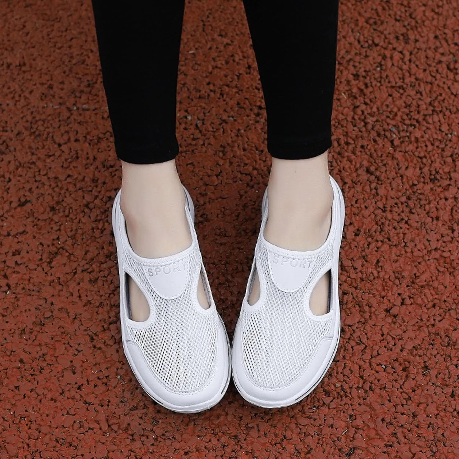 Sneakers for Women Breathable Mesh Walking Mules Shoes Lightweight Slip On Backless Comfort Wedge Platform Loafers