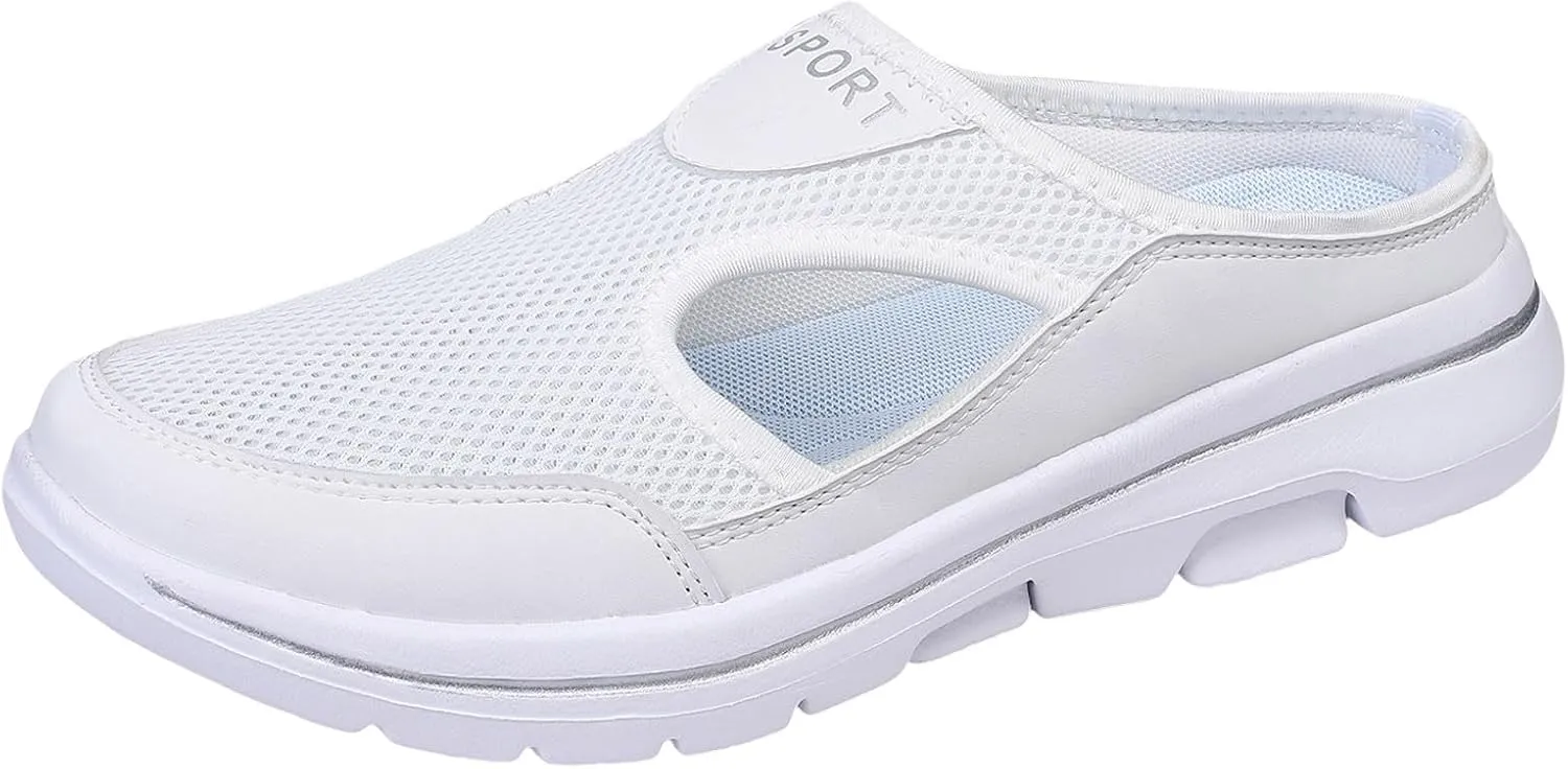Sneakers for Women Breathable Mesh Walking Mules Shoes Lightweight Slip On Backless Comfort Wedge Platform Loafers