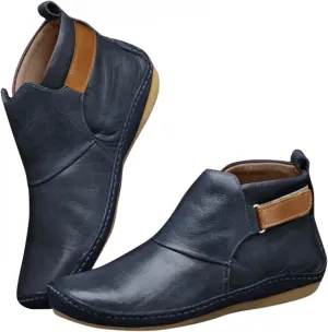 Snow Boots for Women No Heel,2022 New Arch Support Boots Side Zipper Vintage Leather Damping Shoes Flat Heel Booties