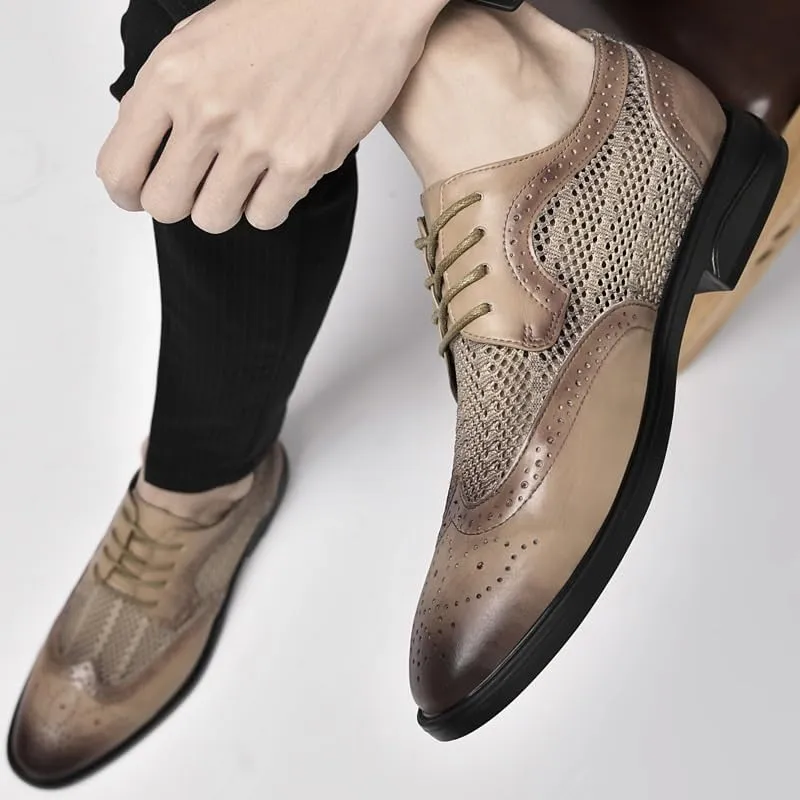 Summer Comfortable Breathable Dress Leather Shoes Elegant Mens Lace-up Loafers Office Non Slip Flats