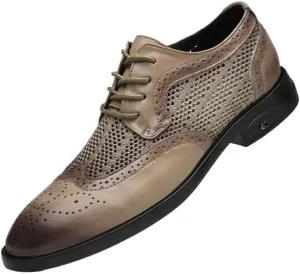 Summer Comfortable Breathable Dress Leather Shoes Elegant Mens Lace-up Loafers Office Non Slip Flats