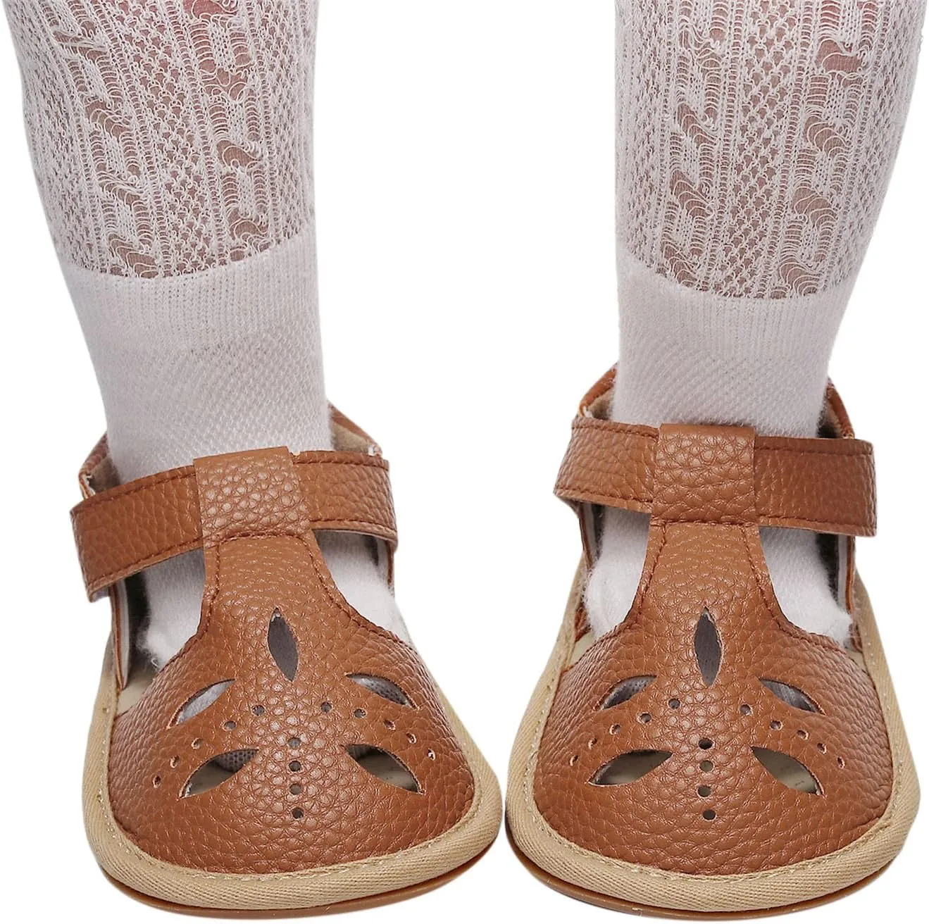 Summer Out Single for 3-24M Walkers Sandals Girls Hollow Shoes Boys Infant Flat Toddler Babies (Brown, 18-24 Months)
