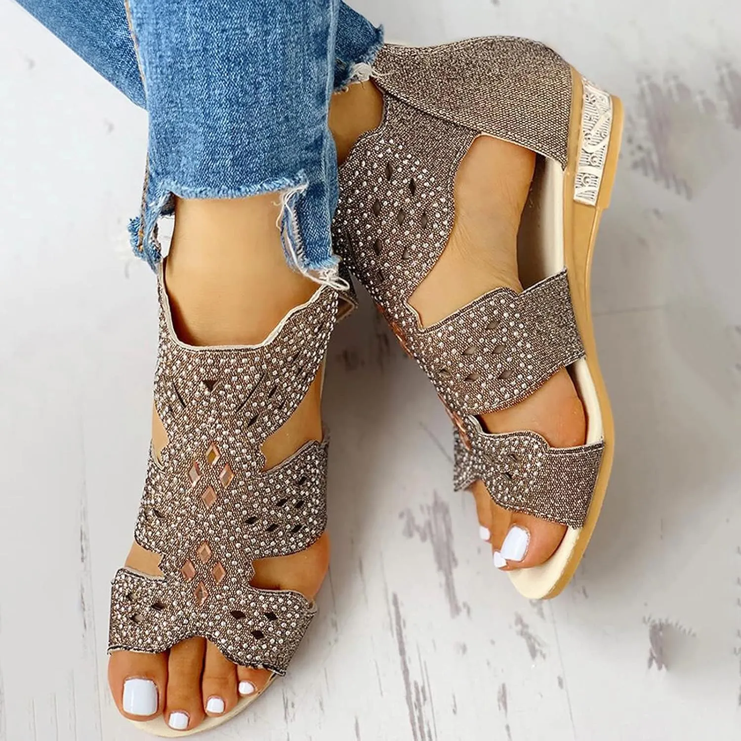 Summer Sandals for Women, Sandals for Women Dressy Boho Sandals Casual Sandals Low Wedges Peep Toe Wrapp Sandals