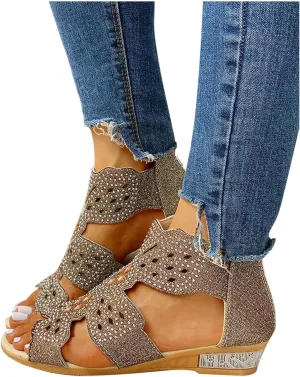 Summer Sandals for Women, Sandals for Women Dressy Boho Sandals Casual Sandals Low Wedges Peep Toe Wrapp Sandals