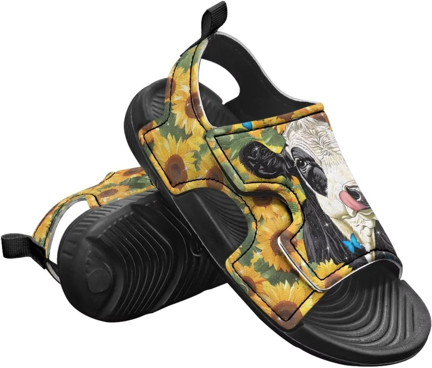 Sunflower Cow Sandals Boys Sport Athletic Hiking Sandals Lightweight Open Toe Summer Beach Water Shoes for Toddler Kids
