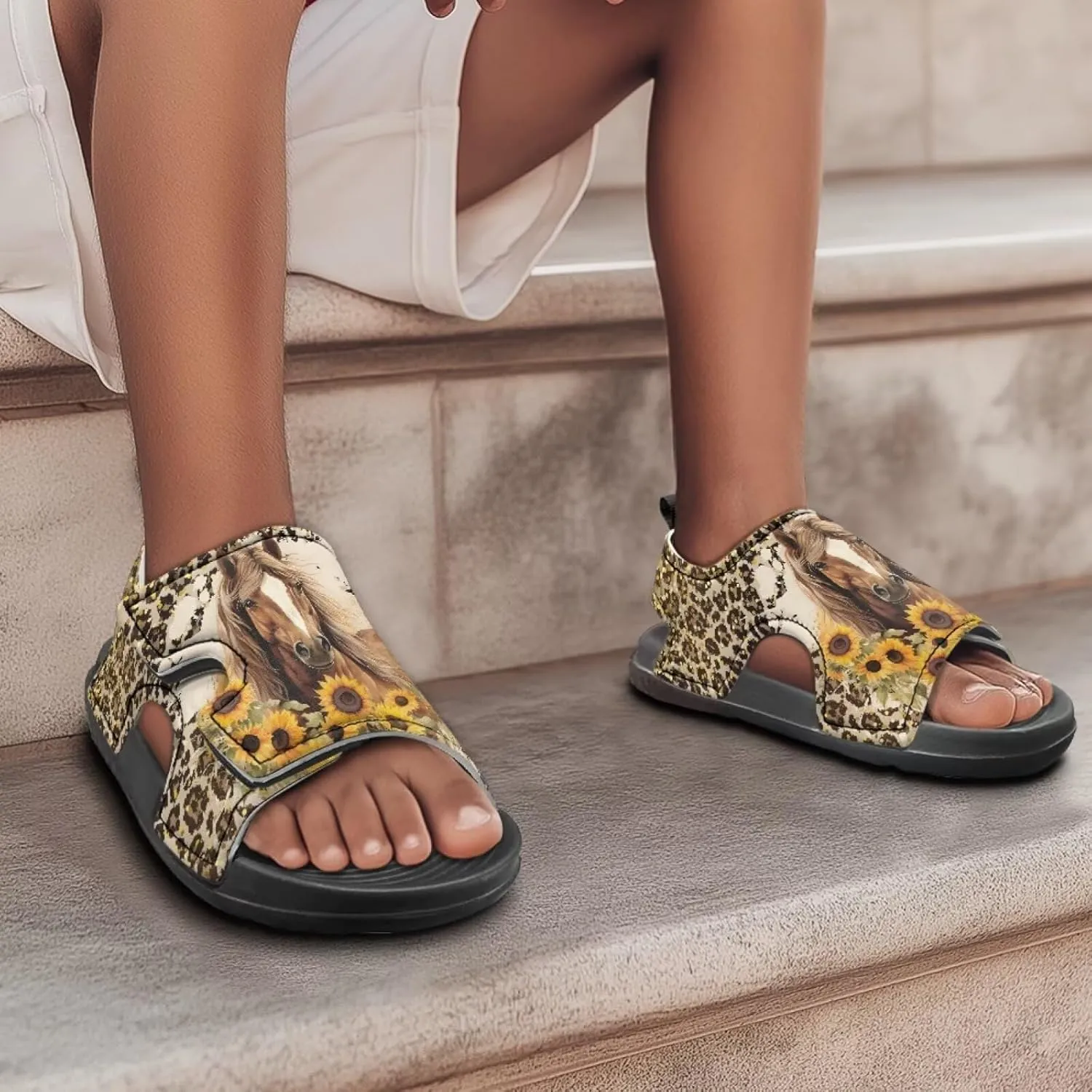 Sunflower Cow Sandals Boys Sport Athletic Hiking Sandals Lightweight Open Toe Summer Beach Water Shoes for Toddler Kids