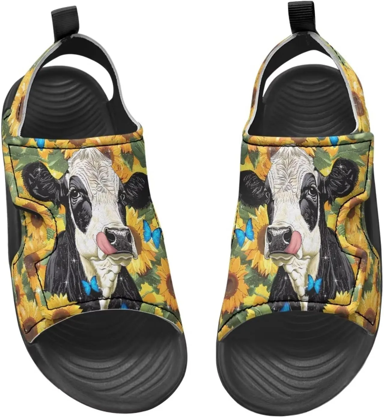 Sunflower Cow Sandals Boys Sport Athletic Hiking Sandals Lightweight Open Toe Summer Beach Water Shoes for Toddler Kids