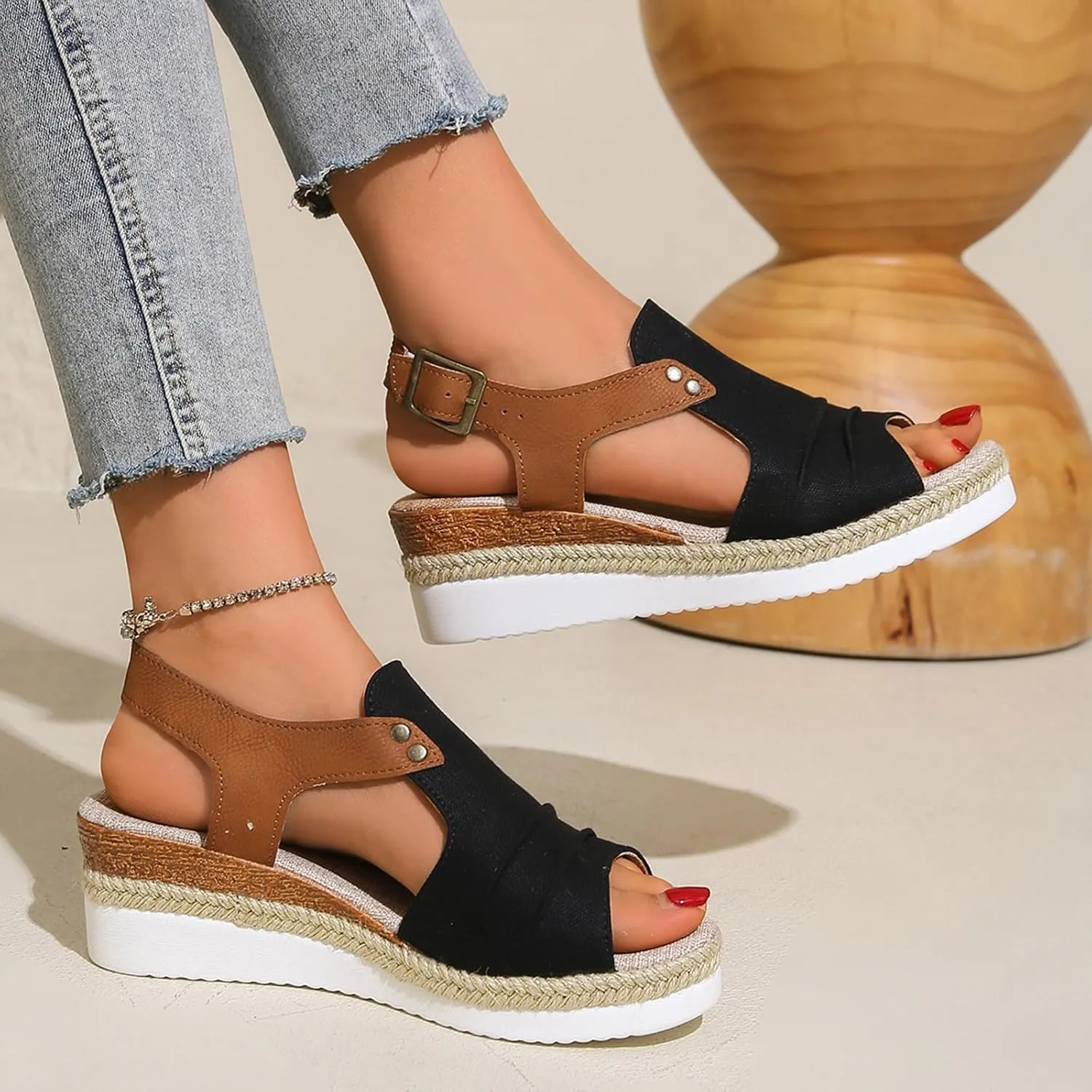 UOQAPRE Sandals for Women Platform Wedge Open Toe Low Heel Beach Womens Sandals Flats Heel Ankle Chelsea Dress Shoes