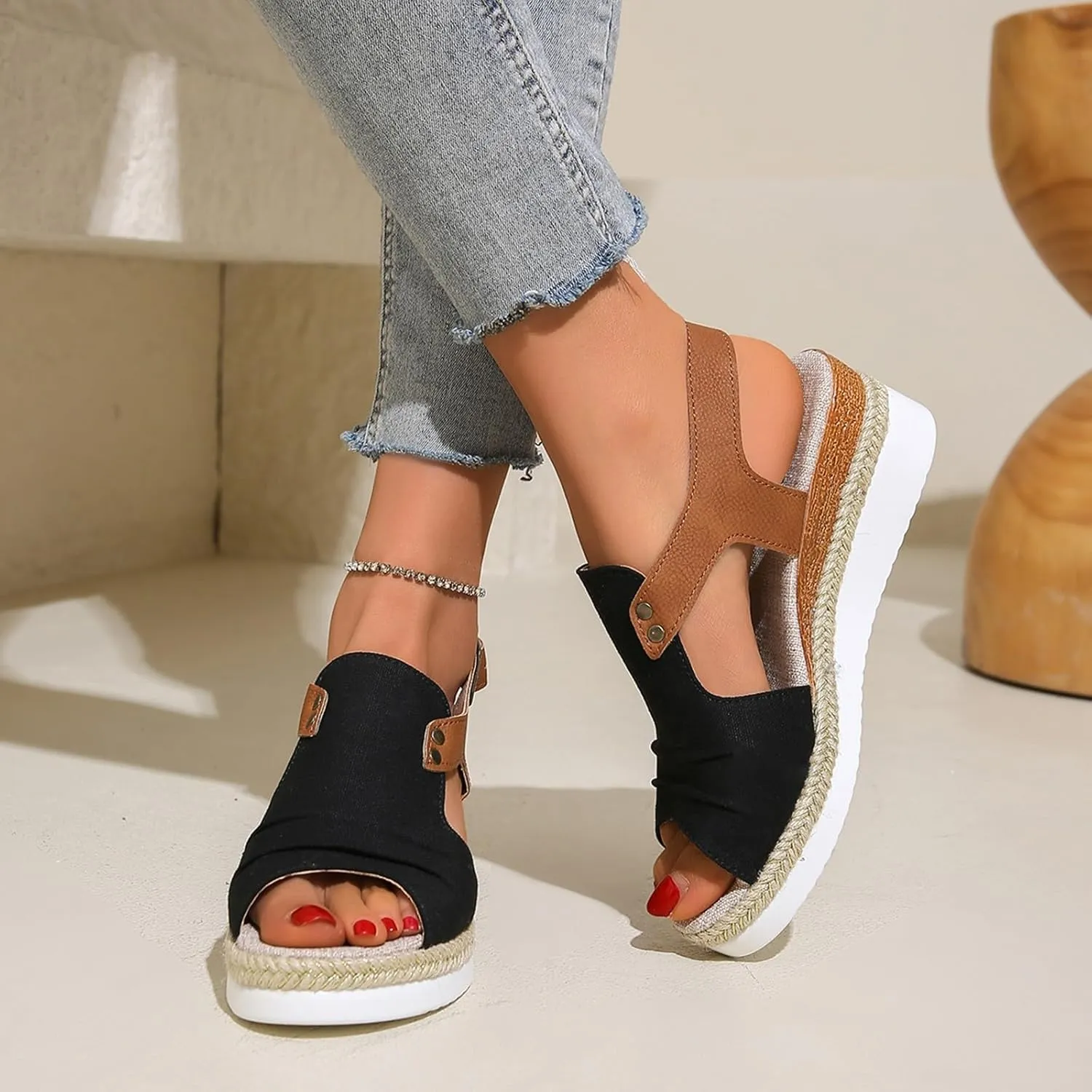 UOQAPRE Sandals for Women Platform Wedge Open Toe Low Heel Beach Womens Sandals Flats Heel Ankle Chelsea Dress Shoes