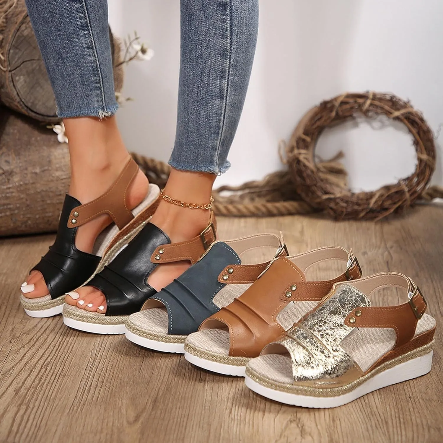 UOQAPRE Sandals for Women Platform Wedge Open Toe Low Heel Beach Womens Sandals Flats Heel Ankle Chelsea Dress Shoes