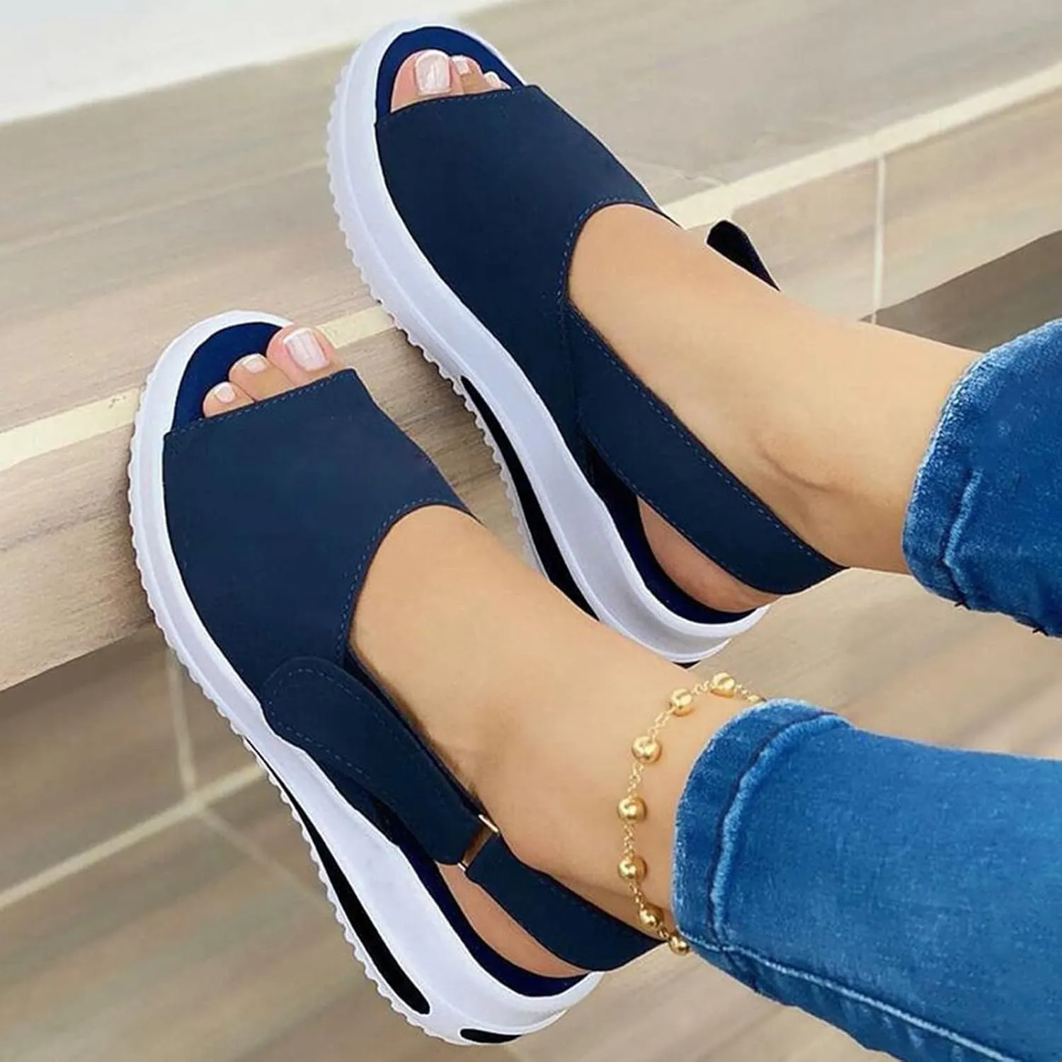 Walking Sandals Women, Womens Adjustable Buckle Peep Toe Slingback Platform Wedge Sandals Walking Shoes